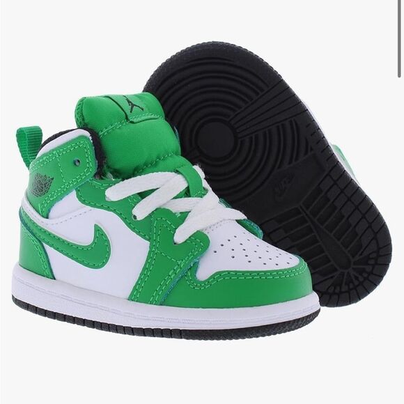 Nike Jordan 1 Mid Toddlers Shoes, Green, New - Picture 1 of 4